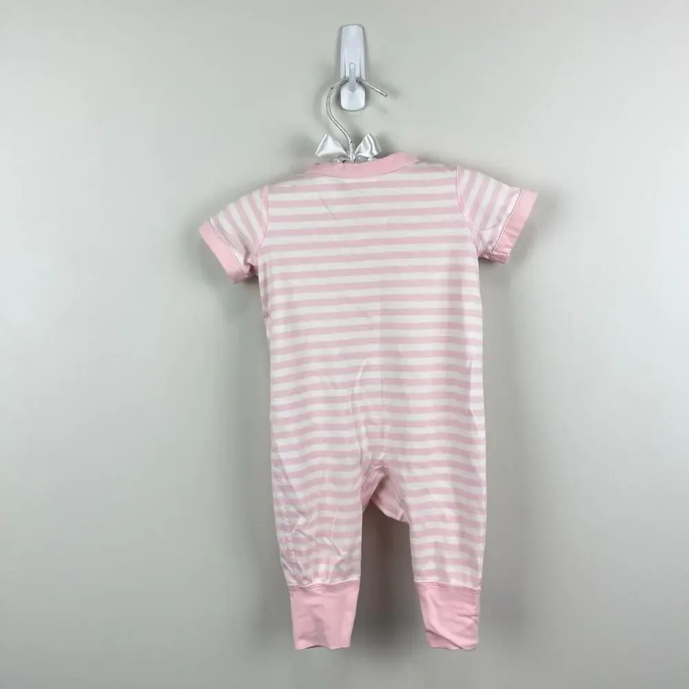 Hanna Andersson It's a Snap Romper Organic Pima Cotton Pink Stripe Newborn